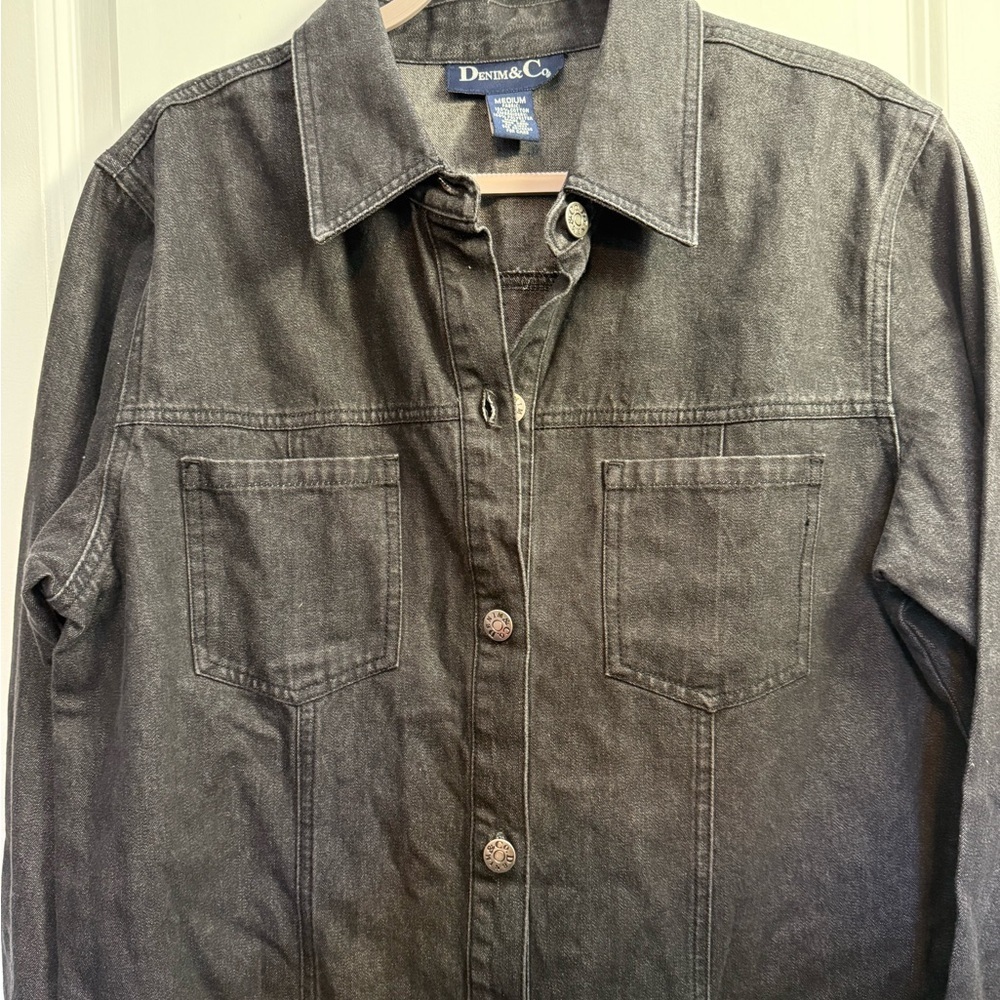 Denim&Co Women's Dark Gray Embroidered Jean Jacket - Picture 4 of 4